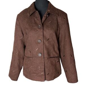 LONDON FOG Limited Edition Faux Suede Blazer Leaf Appliqué Chocolate Brown 10P